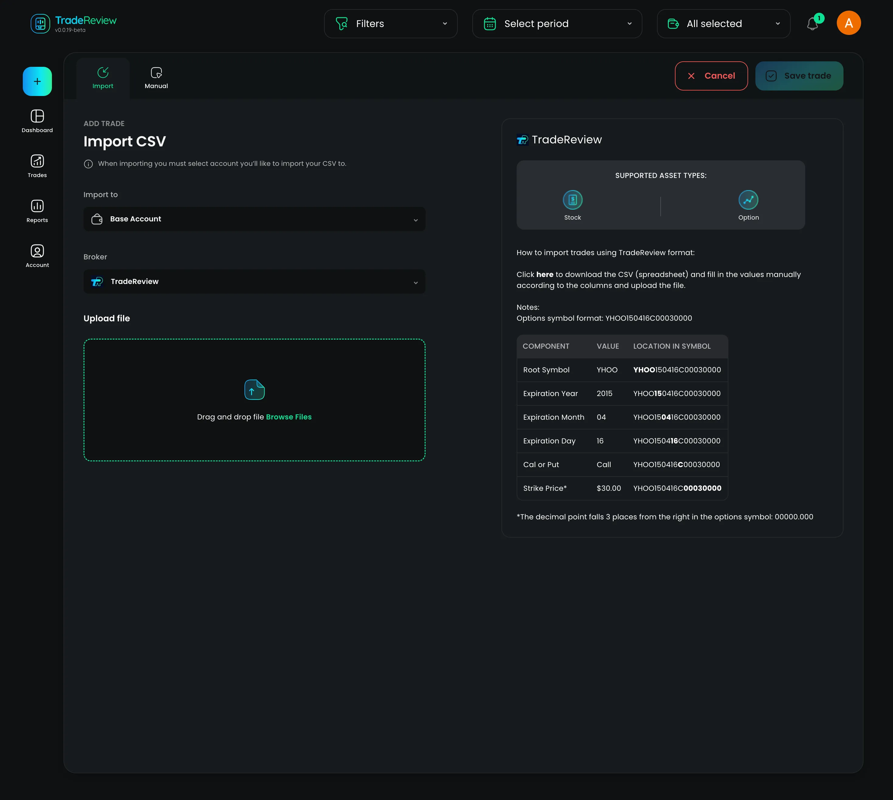 tradereview trading journal - import trades from csv