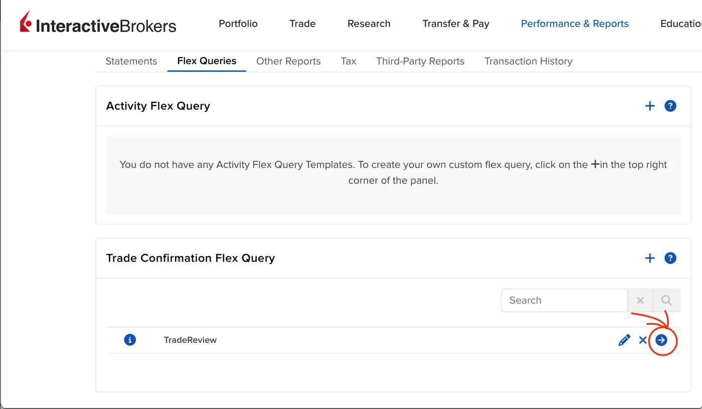 IBKR active query screenshot Activating the Interactive Brokers Flex Query for export
