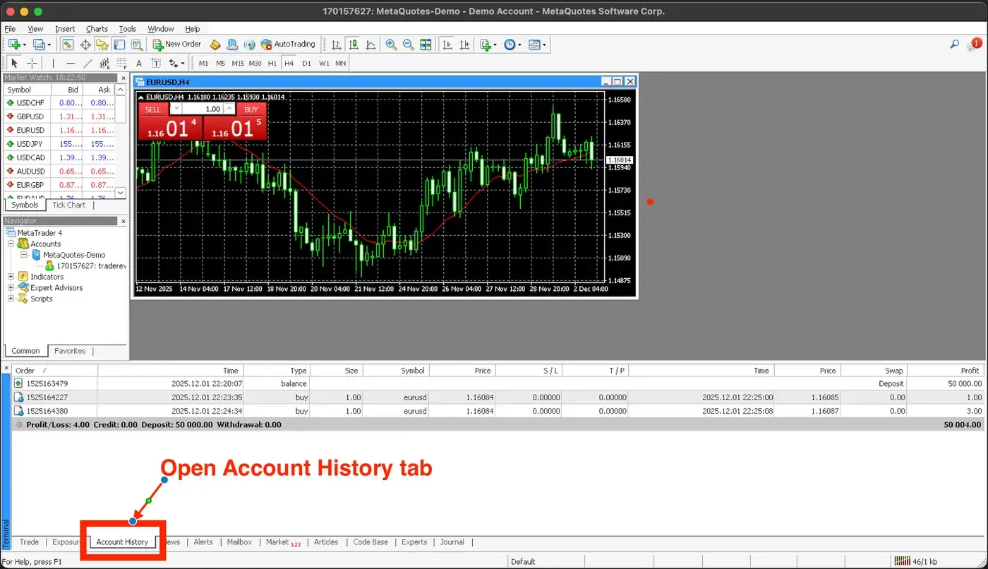 MetaTrader 4 import — step 1 screenshot Import MetaTrader 4 trades — screenshot 1