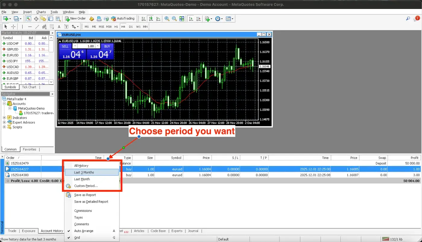 MetaTrader 4 import — step 2 screenshot Import MetaTrader 4 trades — screenshot 2