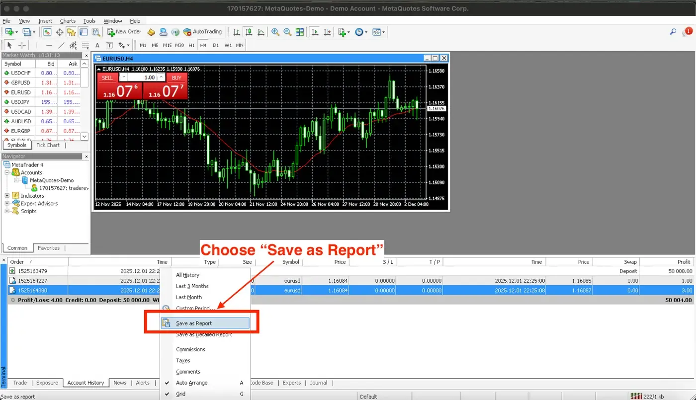 MetaTrader 4 import — step 3 screenshot Import MetaTrader 4 trades — screenshot 3