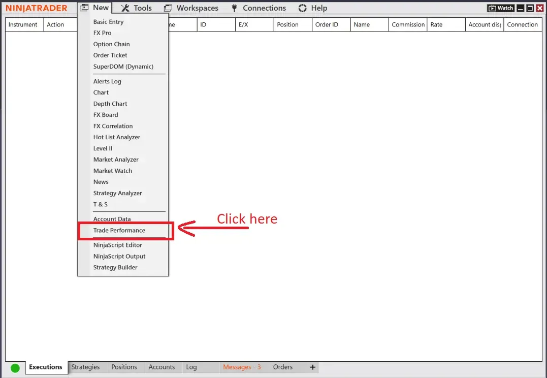 NinjaTrader import — step 1 screenshot Import NinjaTrader trades — screenshot 1