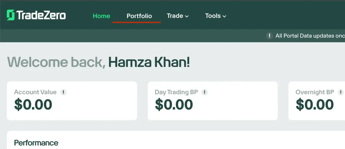 TradeZero import — step 1 screenshot Import TradeZero trades — screenshot 1