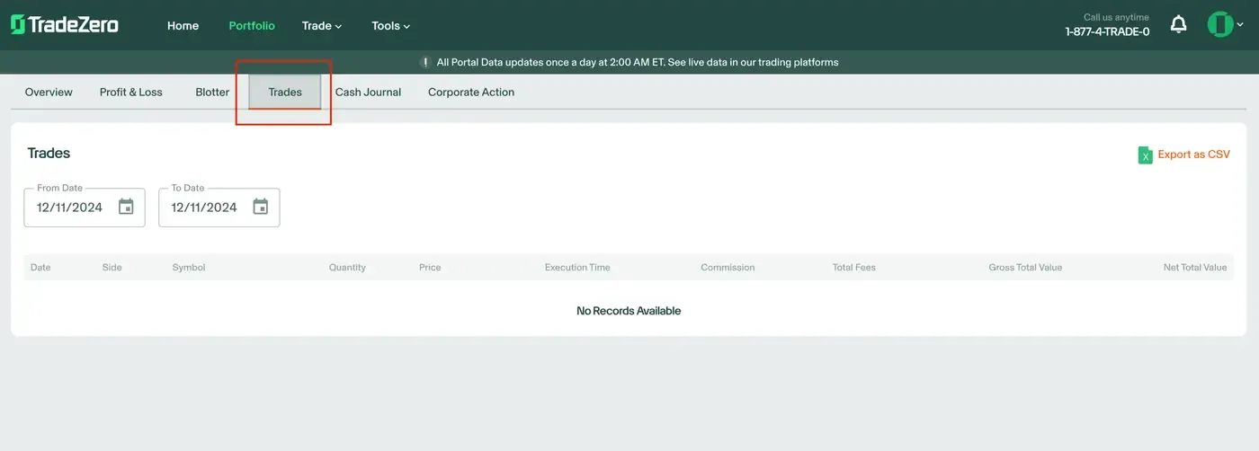 TradeZero import — step 2 screenshot Import TradeZero trades — screenshot 2