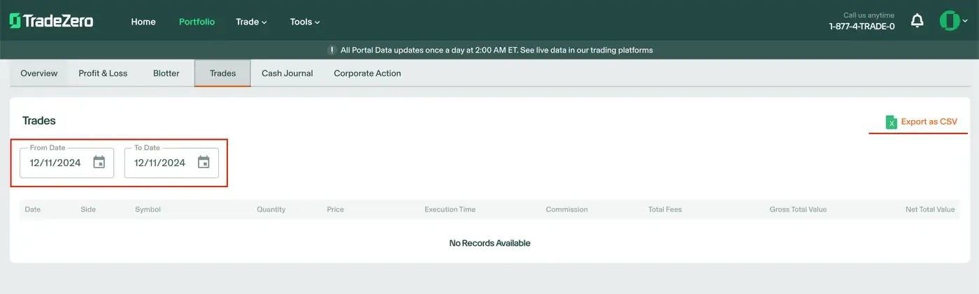 TradeZero import — step 3 screenshot Import TradeZero trades — screenshot 3